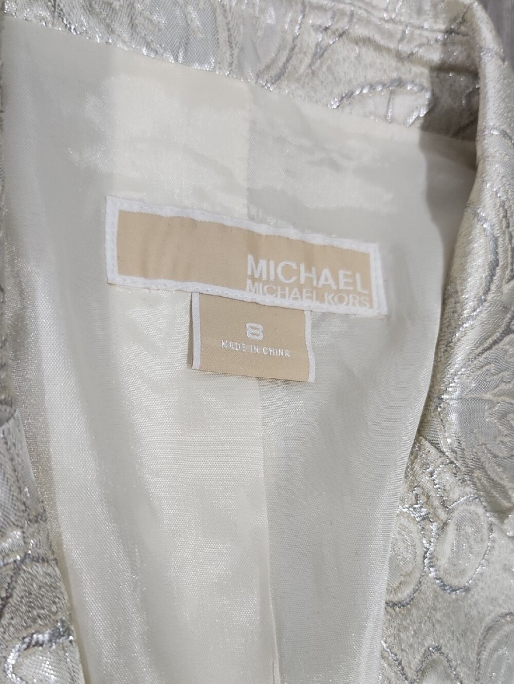 Michael Kors Cream Floral Brocade Blazer with Metallic Sheen - Picture 2 of 4